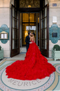 Le Meurice Elopement Proposal Red Gown